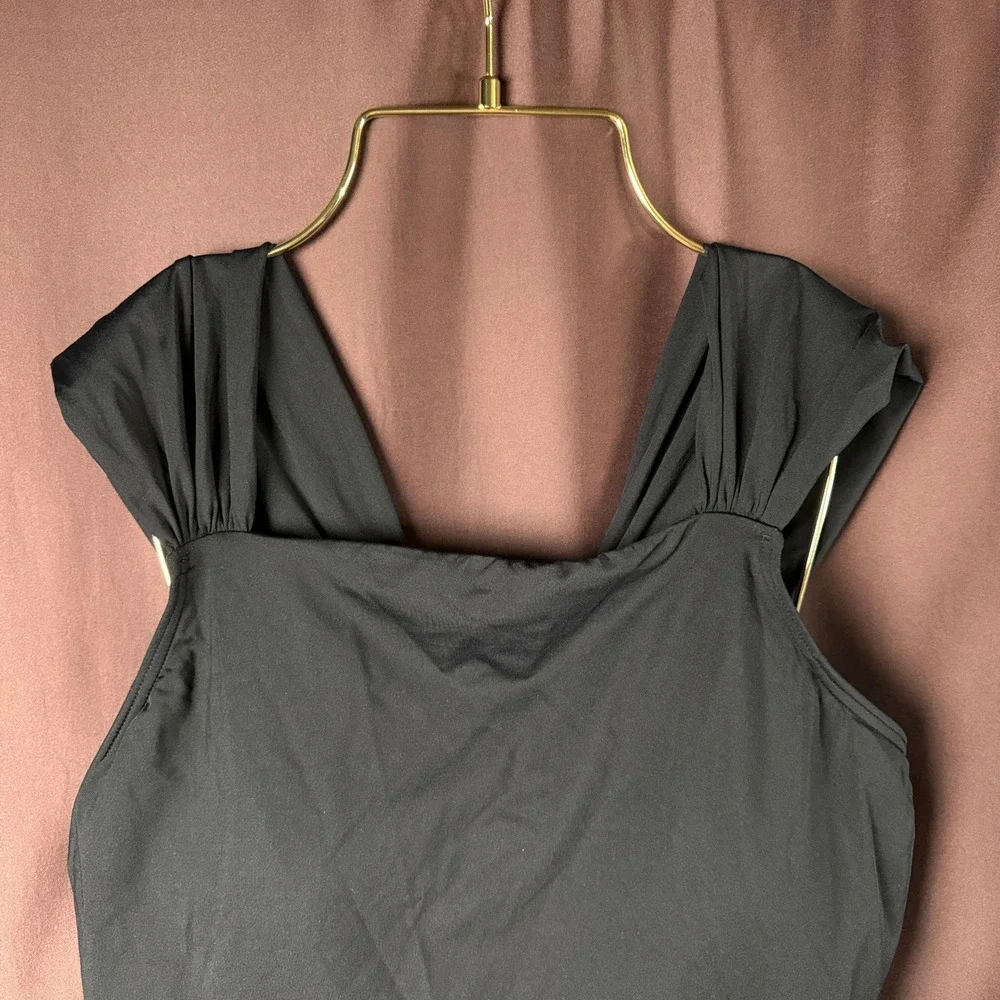 Lands' End Women's L Black Cap Sleeve High Neck Tankini Swimsuit Top
